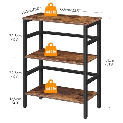 HOOBRO 3-Tier Rustic Brown Industrial Bookshelf