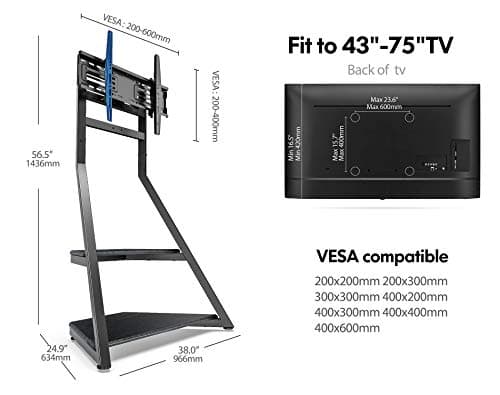 FITUEYES Eiffel Series Corner TV Stand with Wheels, Black, for 43-75 Inch TVs