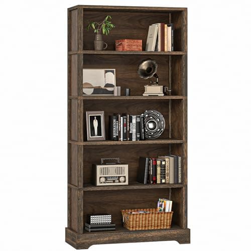 Rustic Brown 5-Shelf 65" Tall Bookshelf with Storage