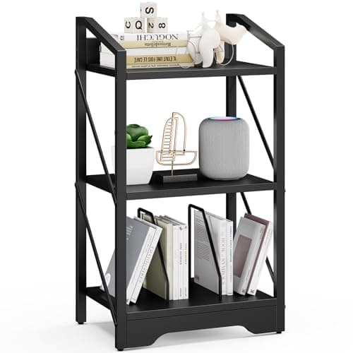 Vagusicc 3-Tier Industrial Metal Bookshelf, Brown, for Living Room and Home Office