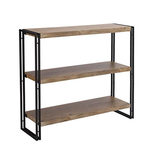 Rustic Industrial 3-Tier Bookshelf, Brown Wood and Metal