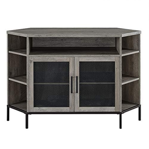 Walker Edison Modern Grey Wash Metal Mesh and Wood TV Stand with Open Shelves, 48 Inch, Up to 55" Flat Screen