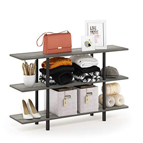 Furinno French Oak Grey/Black 3-Tier Wide Display Shelf