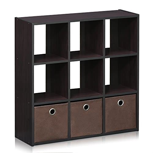 Furinno Espresso 3x2 Cube Storage Bookcase with Bins
