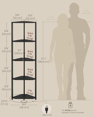 VASAGLE Ebony Black 5-Tier LED Corner Bookshelf ULBC590B01