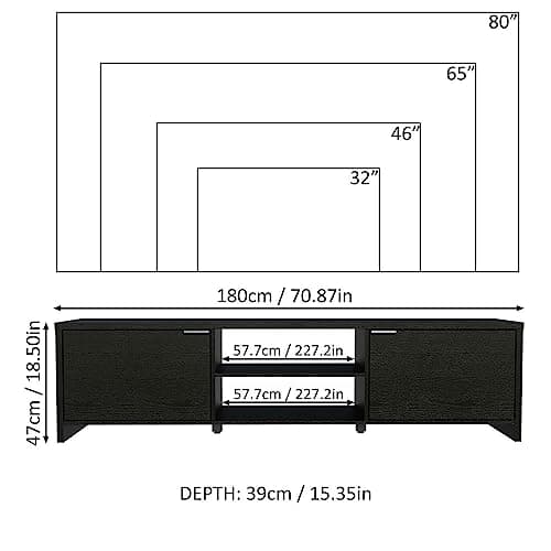 Madesa Black Large TV Stand with Cable Management for 65-75 Inch TVs