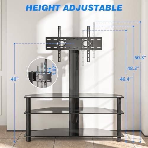 Swivel Glass TV Stand with Mount for 32-70 Inch Screen TV, Height Adjustable Entertainment Center