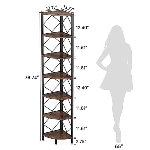 7-Tier Extra Tall Industrial Wood Corner Shelf for Small Spaces