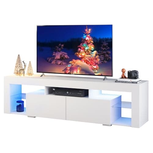 WLIVE 63 Inch TV Stand for 60-70 Inch TVs, Modern Living Room Console with 2 Drawers, White