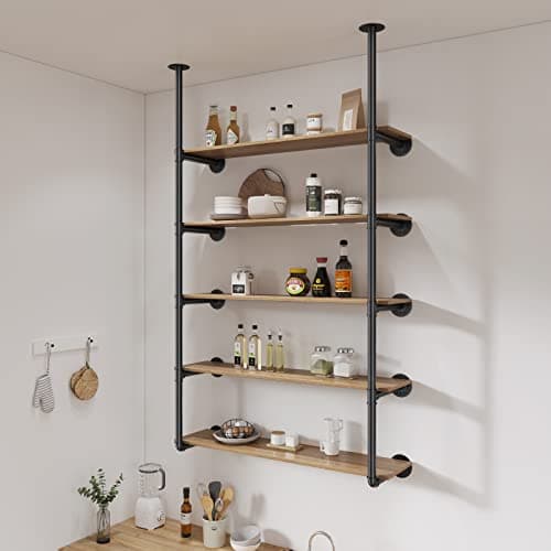 Pynsseu Industrial Iron Pipe Shelf, 2Pack 5-Tier Kitchen & Bathroom Storage