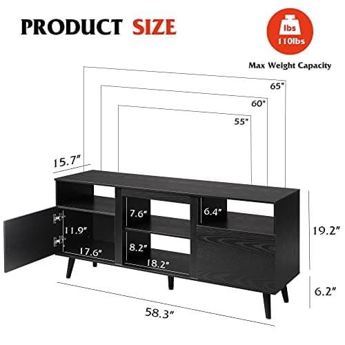 Black WLIVE 65 Inch TV Stand & 58 Inch Entertainment Center with Storage