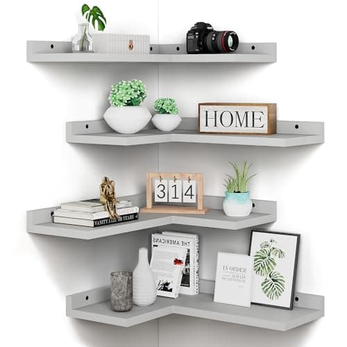 Rustic Dark Brown Floating Corner Shelves Set of 4 for Wall Décor Storage