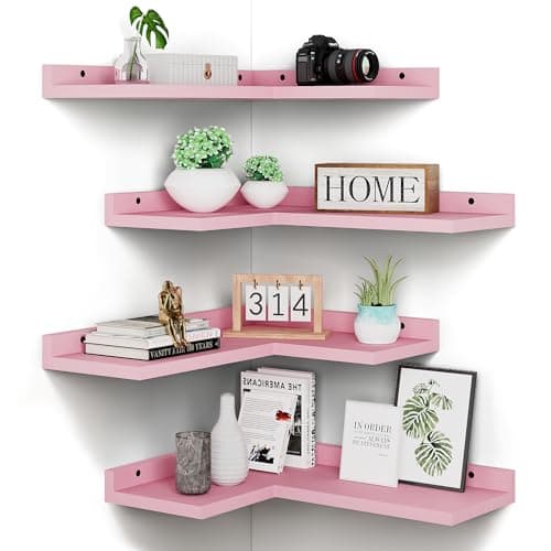 Rustic Dark Brown Floating Corner Shelves Set of 4 for Wall Décor Storage