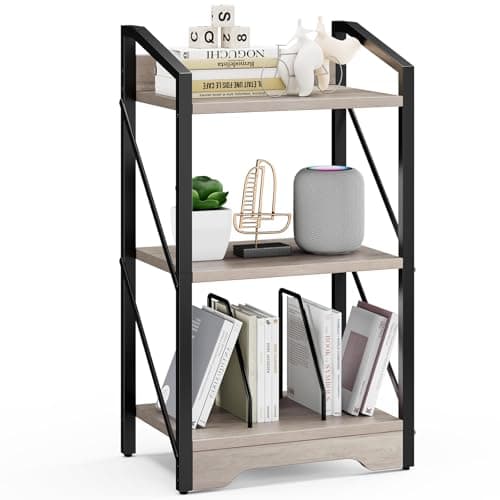 Vagusicc 3-Tier Industrial Metal Bookshelf, Brown, for Living Room and Home Office