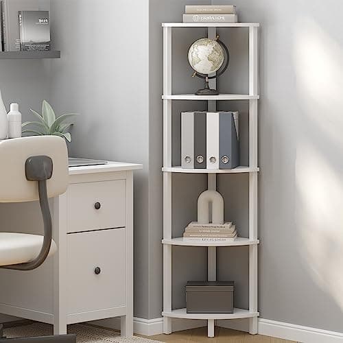 Industrial 5-Tier Corner Ladder Shelf, White, UJSJ001W