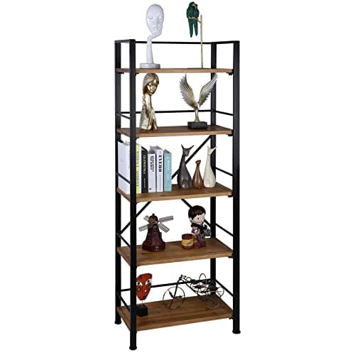 Crofy Rustic 3 Tier Wood Bookshelf, Black Storage Case