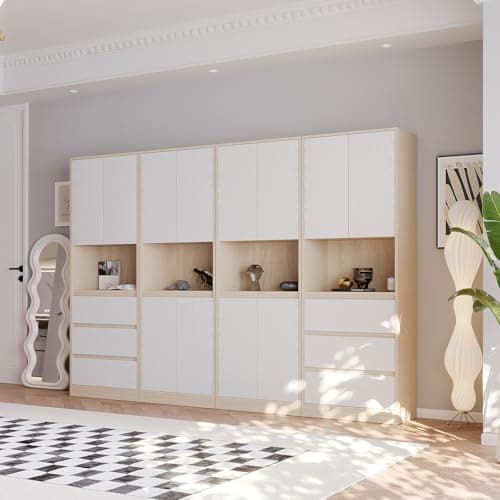 VOWNER 5-Tier Modern Bookcase with 3 Drawers & Glass Display Shelf