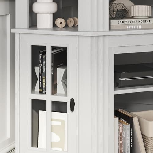 Corner Fireplace TV Stand for TVs up to 55 with Storage Cabinets, Entertainment Center, White＆Rustic Design