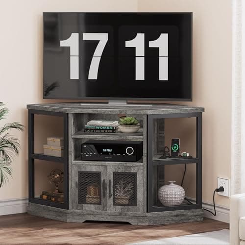 Farmhouse TV Stand for 55/50 Inch TV with Storage & Power Outlets