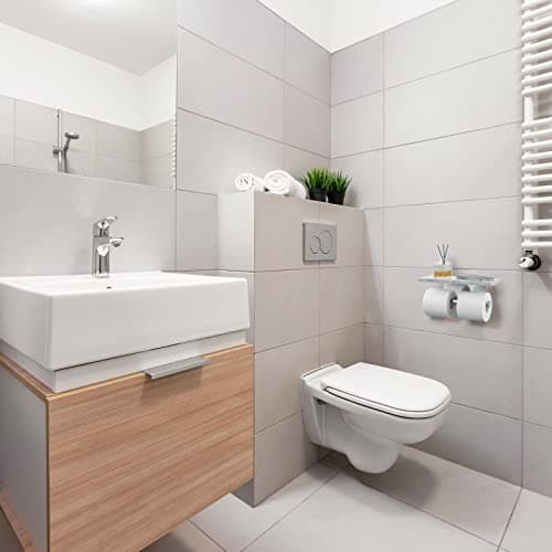 Wall Mounted Toilet Paper Holder with Marble Shelf - Brushed Nickel - Large Size