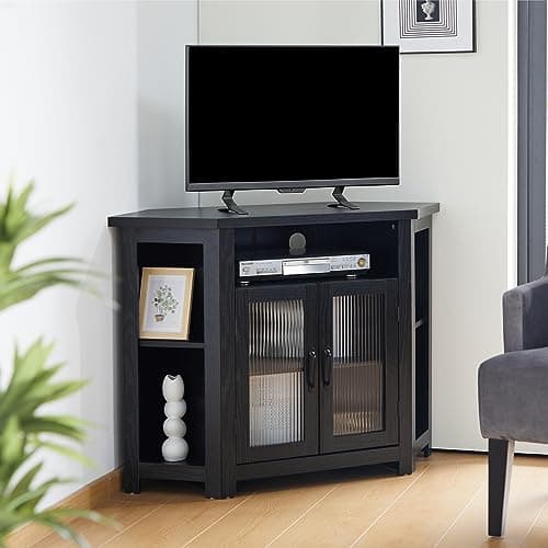 AVZEAR Black 44" TV Cabinet with Doors & Adjustable Shelves for Living Room or Bedroom