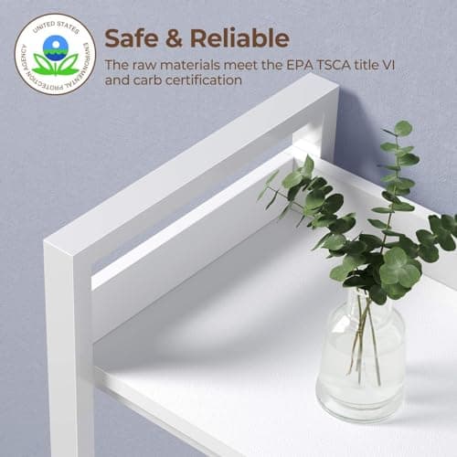 Rolanstar 5-Tier Industrial Wooden Bookshelf with Hooks, White