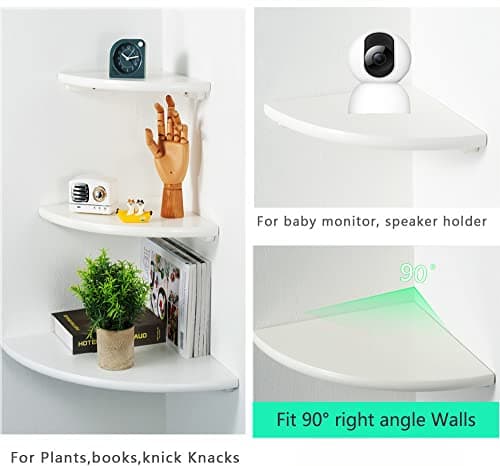 2 Pack Natural Oak Floating Corner Shelf, Wall Mount, 7 Inch, for Bedroom, Kitchen, Living Room