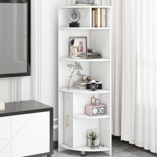 6-Tier Corner Bookcase with Drawer and Shelves