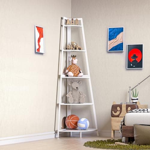 4-Tier Bamboo Corner Shelf - 47 Ladder Bookshelf for Bathroom, Bedroom, and Living Room