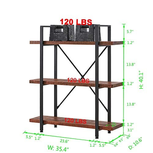 HSH Natural Rustic Wood 3 Tier Distressed Brown Bookshelf