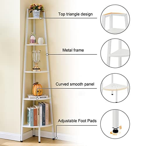 Hoctieon 5-Tier Rustic Metal Corner Shelf for Living Room, Kitchen & Home Office
