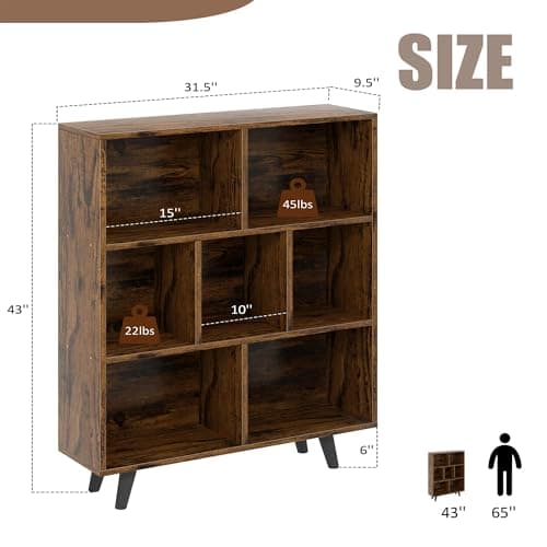 Vongrasig 7 Cube Bookshelf, Mid-Century Modern Wooden Storage Organizer