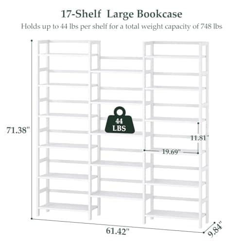 Homykic 6-Tier Bamboo 6ft Tall Bookshelf, White, Home Office, Bedroom, Living Room