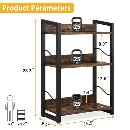 Rustic Brown 3-Tier Industrial Bookshelf for Home Office and Bedroom