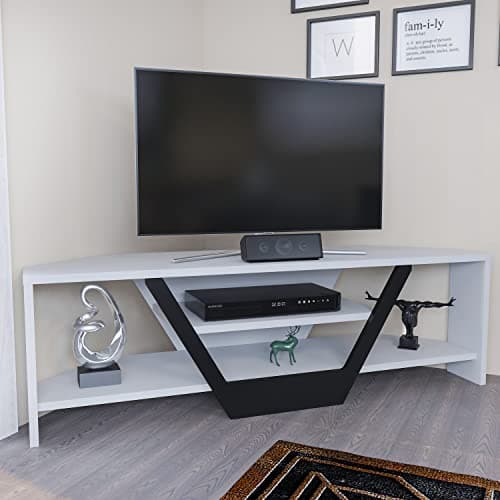 Sares 47" Corner TV Stand for Up to 55" TVs (White/Black)
