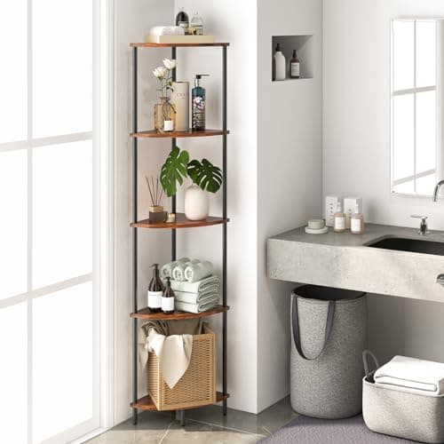 Yoorbure 5-Tier Tall Corner Shelf Stand, 65" Rustic Display Bookcase