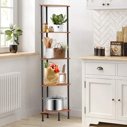 Industrial 5-Tier Standing Shelf, 52" Living Room Display Rack, Brown