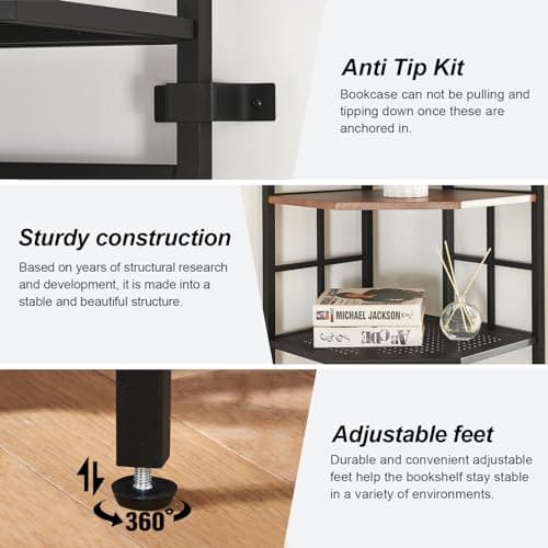 Industrial Corner Shelf for Home Office and Living Room