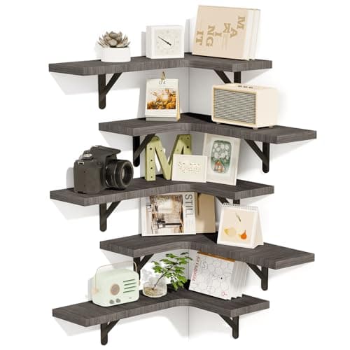 Fixwal Weathered Gray Corner Floating Shelves Set of 5 for Bathroom, Kitchen, and More