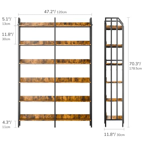 RECCI Double Wide 6 Tier Industrial Wooden Bookcase