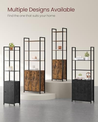 VASAGLE 6-Tier Tall Bookcase with Door, Rustic Brown & Ink Black