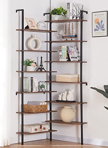 Modern Industrial 12-Tier L-Shaped Corner Bookshelf for Home Office, Black