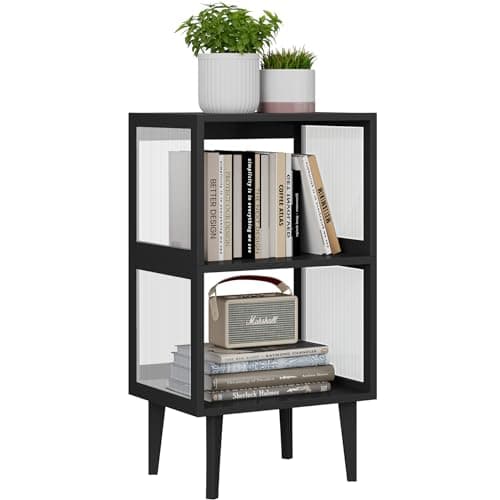 TUTOTAK 3-Tier Black Bookshelf, Storage Organizer for Home Office and Living Room
