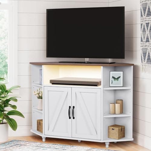 55 Inch Farmhouse Corner TV Stand with LED Lights and Barn Doors
