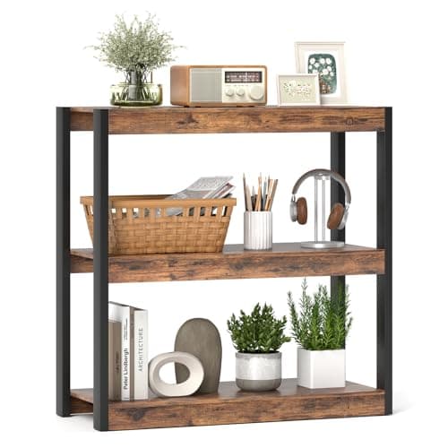 Giantex Rustic Brown & Black 3 Tier Wood Bookshelf