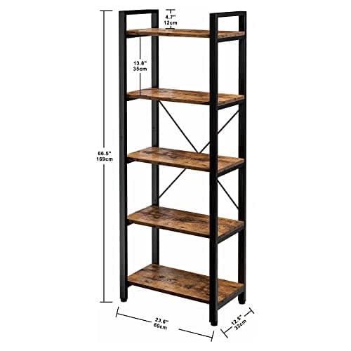 IRONCK 5-Tier Vintage Industrial Bookshelf 110 lbs Home & Office Decor