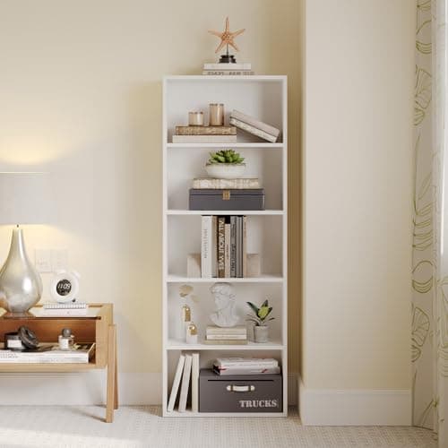 White 5-Tier MXV Bookshelf for Home Office, Living Room, Bedroom
