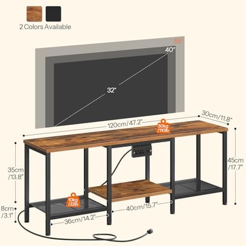 HOOBRO 55 Inch TV Stand with Charging, LED Entertainment Center, Rustic Brown