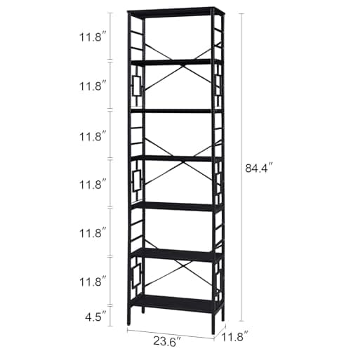 HOMISSUE 84 Inch Industrial Metal Tall Bookshelf, 7 Tier Black Rustic Shelf for Office and Living Room