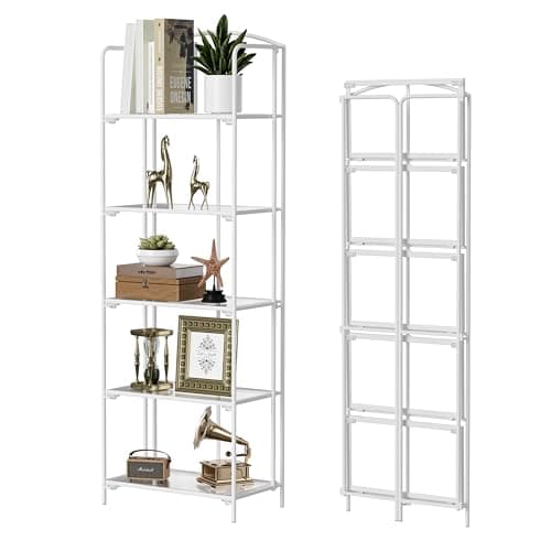 Folding 3 Tier White Metal Bookshelf for Office Storage